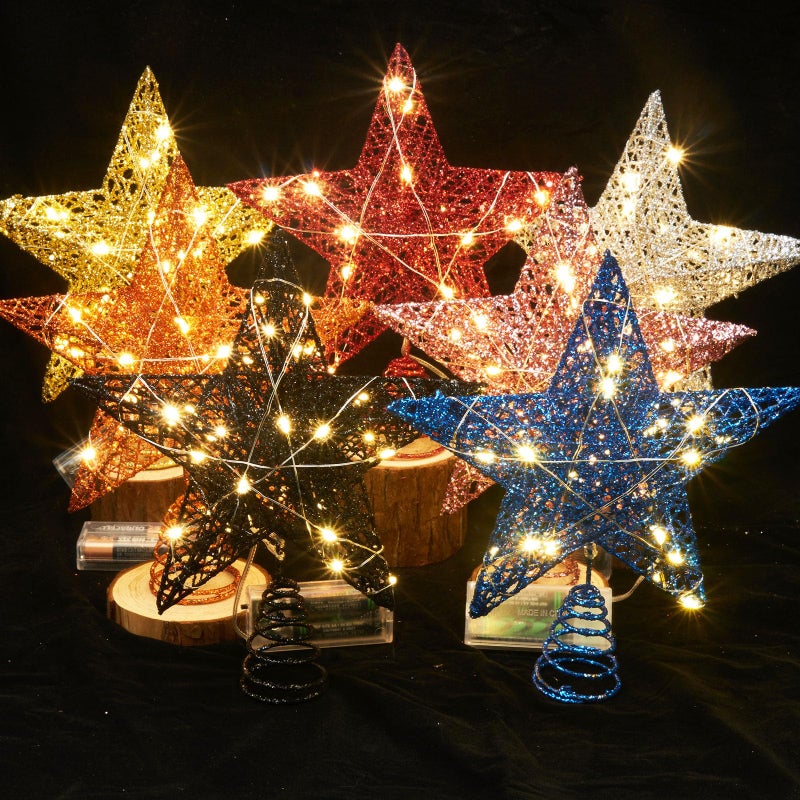 Emopeak 20 LED Christmas Tree Topper, 8 x 10 Inch Indoor Iron Art Star Treetop Light, Two Modes (Keep Light ON/Flash) (Red, 8"/20CM) - Image 5